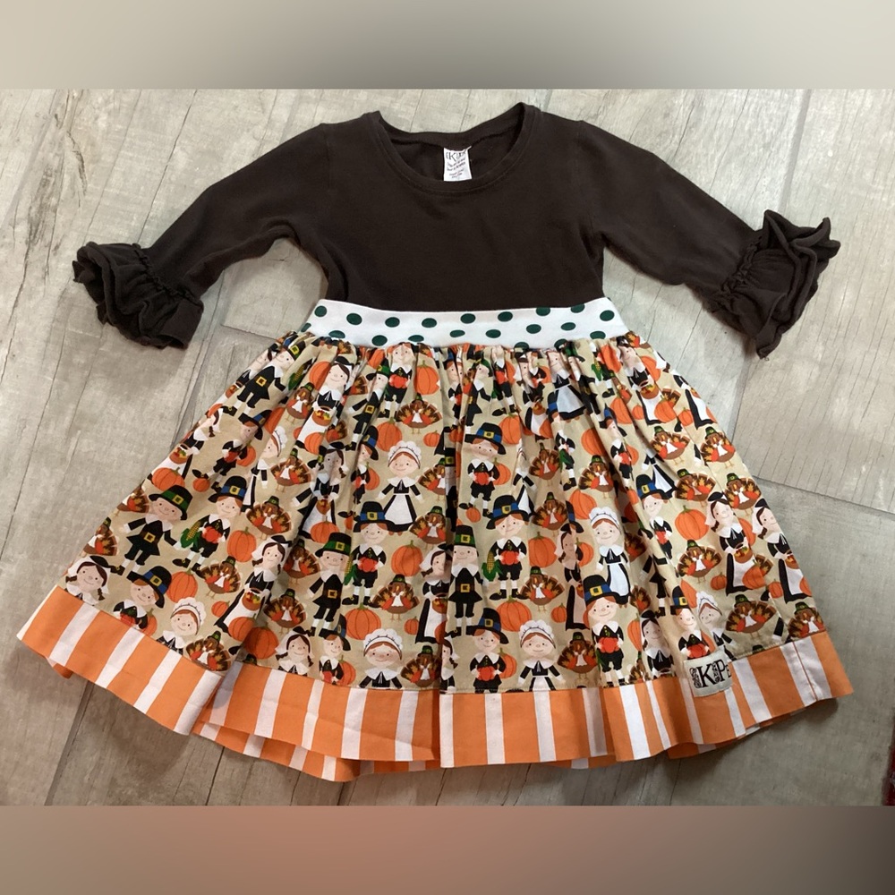 KPea Thanksgiving Print Ruffle Sleeve Dress